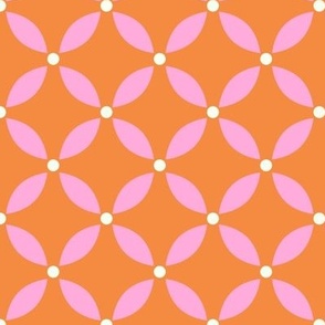 Abstract Geometric Retro Floral | Bright Orange and Pink