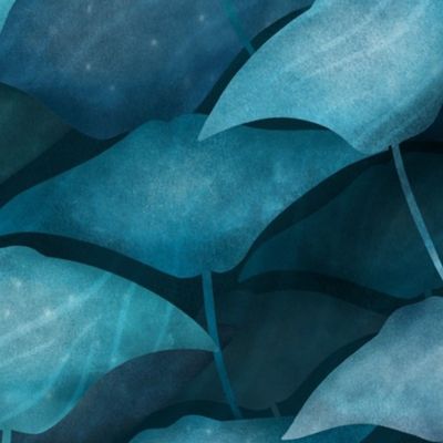 Migrating Manta Rays - blue, medium 