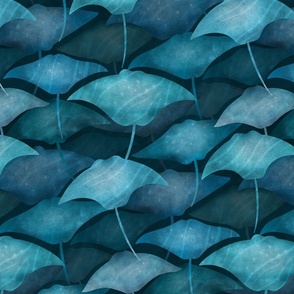 Migrating Manta Rays - blue, medium 