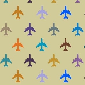 airplanes for petal signature cotton colors blues,beiges,oranges