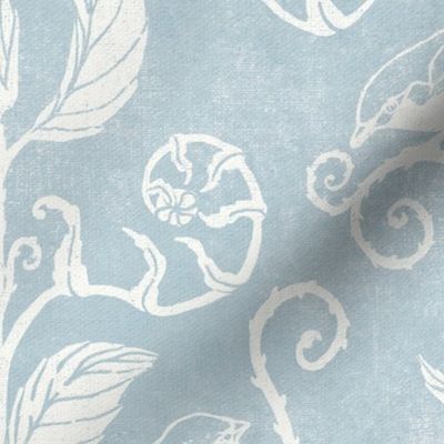 bird damask, fern damask traditional wallpaper in blue