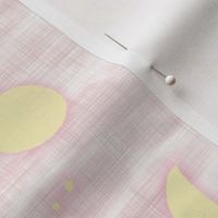 Shibori Moons and Stars (large scale) | 'Butter' and 'Piglet' for East Fork. Star fabric, block printed moon on linen pattern, crescent moon, arashi shibori linen, pink and yellow.