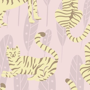Pastel Tigers - Pink Background - Big