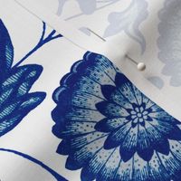 18"  Blue and white luxurious restored hand painted summer wildflower chinoiserie meadow  - home decor,    Baby Girl and nursery fabric perfect for kidsroom wallpaper, kids room, kids home decor