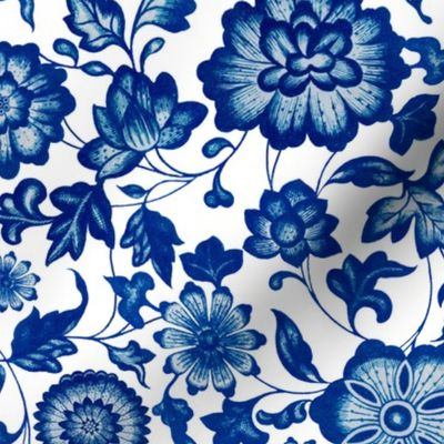 10" Blue and white luxurious restored hand painted summer wildflower chinoiserie meadow  - home decor,    Baby Girl and nursery fabric perfect for kidsroom wallpaper, kids room, kids home decor