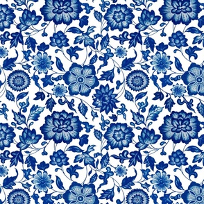 10" Blue and white luxurious restored hand painted summer wildflower chinoiserie meadow  - home decor,    Baby Girl and nursery fabric perfect for kidsroom wallpaper, kids room, kids home decor