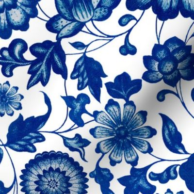 14" Blue and white luxurious restored hand painted summer wildflower chinoiserie meadow  - home decor,    Baby Girl and nursery fabric perfect for kidsroom wallpaper, kids room, kids home decor
