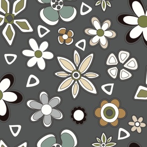 60s Flowers in Neutral Colours on Gray Background