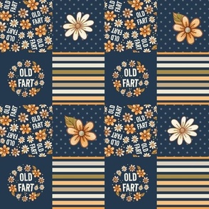 Smaller Patchwork 3" Squares Old Fart Funny Sarcastic Floral on Navy for Cheater Quilt or Blanket