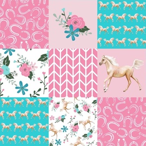 Pink Turquoise Horse Patchwork