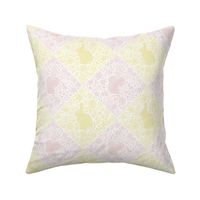 Rabbit and Squirrel Woodland Botanical Checkers - piglet pink and butter yellow - small