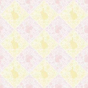 Rabbit and Squirrel Woodland Botanical Checkers - piglet pink and butter yellow - small