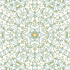 Abstract Green Florals on White Mosaic