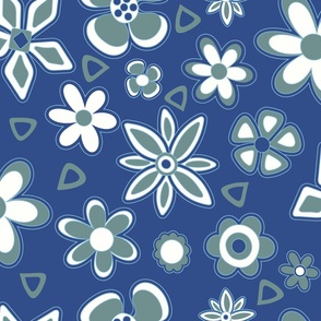60s Flowers in Blues and Greens
