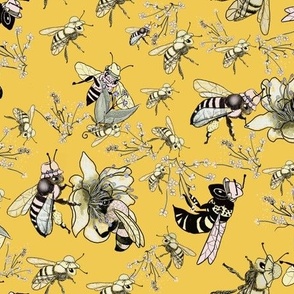 Bees with hats! On Yellow 