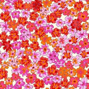 Guenivier BRIGHT DITSY FLORAL PINK RED ORANGE 11”