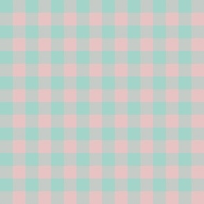 1/2" gingham - dusty aqua and pink