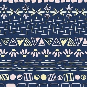 Geometric Tribal Navy Blue, pastel Pink, and pastel Yellow