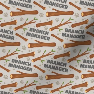 Branch Manager Cute Dog Bandana Paws Tan Brown Text, Funny Dog Fabric with Sticks and Twigs, Tree Branches 