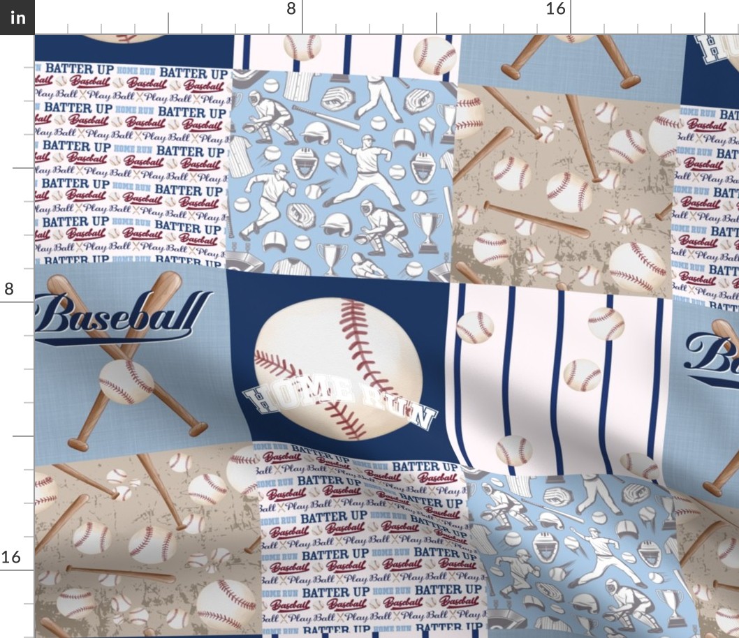Vintage Baseball Patchwork Blue