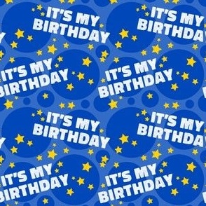 Its My Birthday Party Celebration, Birthday Fabric, Blue, Yellow