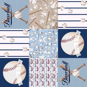 Vintage Baseball Patchwork Blue Rotated