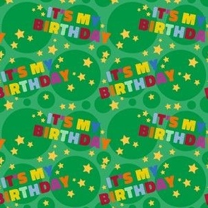 It's My Birthday Squares Green and Rainbow Fonts