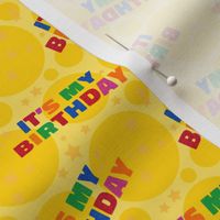 It's My Birthday Squares Yellow and Rainbow Fonts