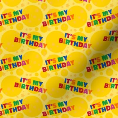 It's My Birthday Squares Yellow and Rainbow Fonts