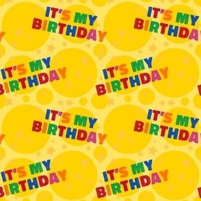 It's My Birthday Squares Yellow and Rainbow Fonts