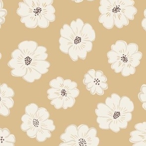 Fiona Flower Toss Gold with Creme Flowers Scattered 