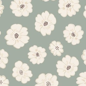 Fiona Flowers Tossed_Soft Sage Green with Creme Flowers 