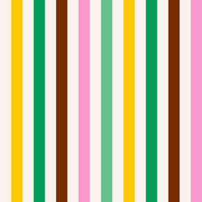 Lovely Spring 1 inch Stripes / Colorful Green, Yellow, Pink, Brown Stripes