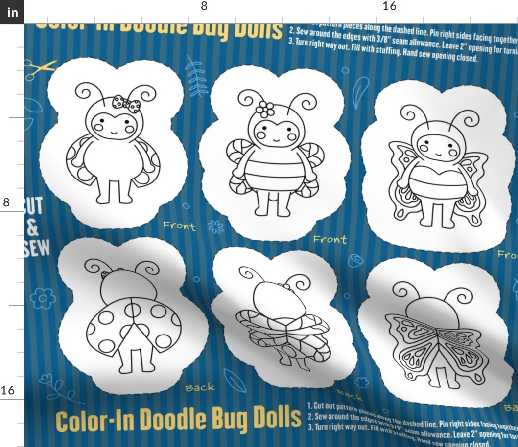 Coloring Cut and Sew Doodle Bug Dolls - Blue