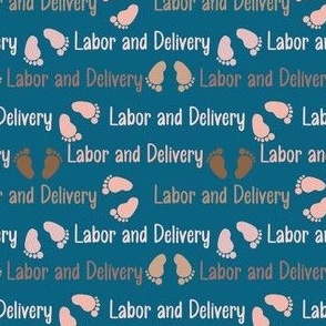 Labor and Delivery Footprints in  Neutral Tones on dark teal 
