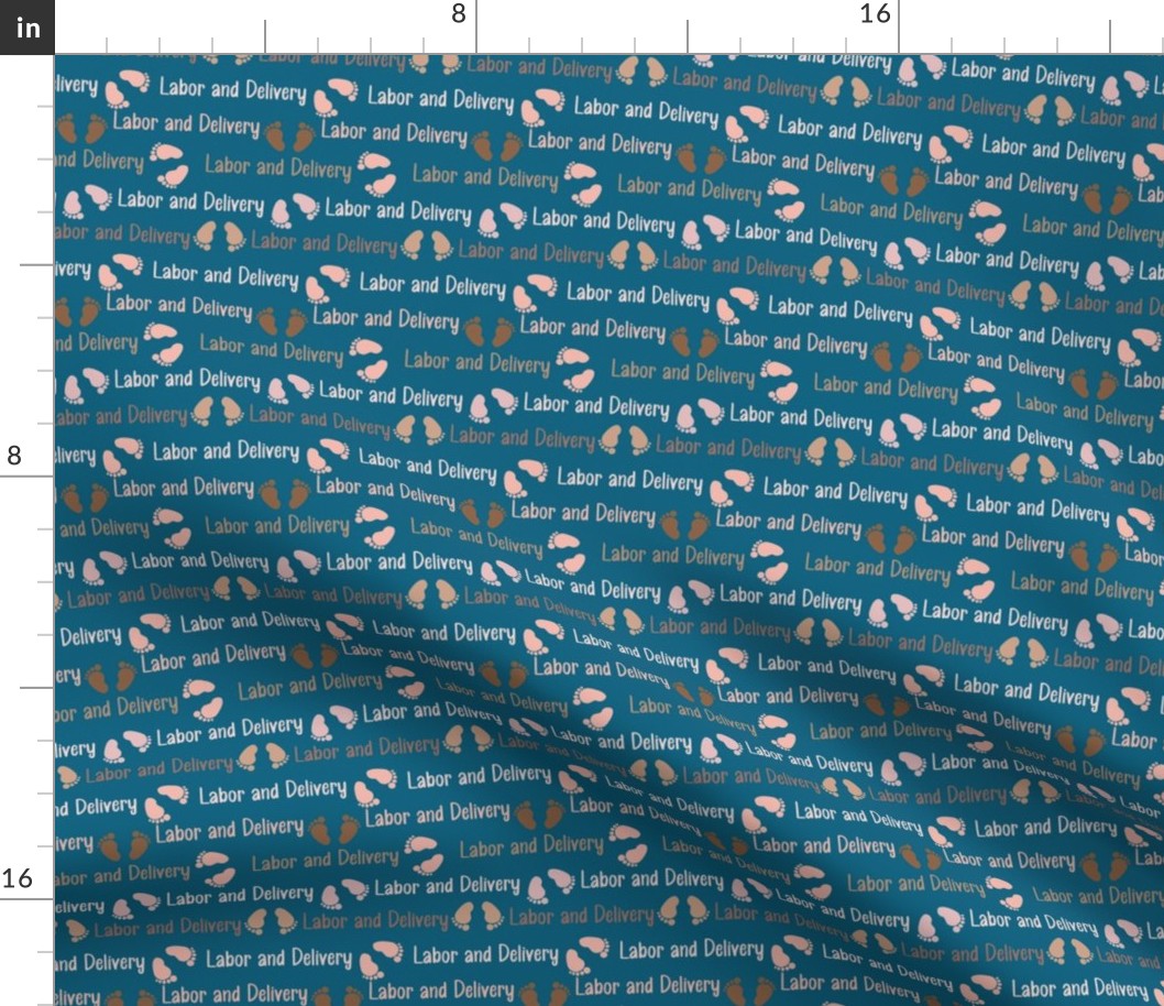 Labor and Delivery Footprints in  Neutral Tones on dark teal 