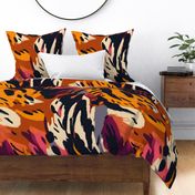 Fauvist Ferocity: A Vibrant Tiger Print with Bold Brushstrokes in Pink, Orange, Brown, and Greyish Blue