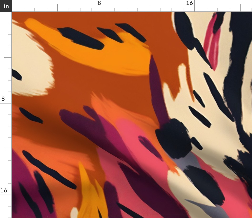 Fauvist Ferocity: A Vibrant Tiger Print with Bold Brushstrokes in Pink, Orange, Brown, and Greyish Blue