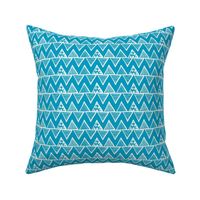 Smaller Scale Tribal Triangle ZigZag Stripes White on Caribbean Blue 