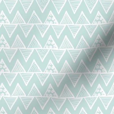 Smaller Scale Tribal Triangle ZigZag Stripes White on Seaglass Soft Pale Green 