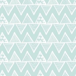Smaller Scale Tribal Triangle ZigZag Stripes White on Seaglass Soft Pale Green 