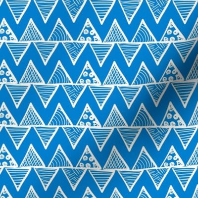 Smaller Scale Tribal Triangle ZigZag Stripes White on Bluebell 