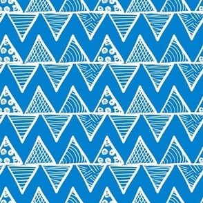 Smaller Scale Tribal Triangle ZigZag Stripes White on Bluebell 