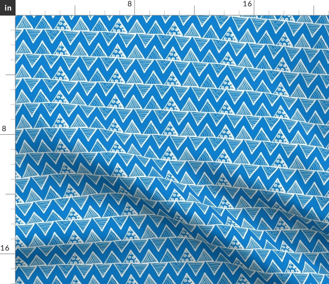 Smaller Scale Tribal Triangle ZigZag Stripes White on Bluebell 