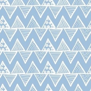 Smaller Scale Tribal Triangle ZigZag Stripes White on Sky Blue 