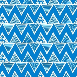 Bigger Scale Tribal Triangle ZigZag Stripes White on Bluebell