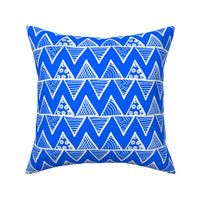 Bigger Scale Tribal Triangle ZigZag Stripes White on Cobalt Blue