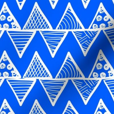 Bigger Scale Tribal Triangle ZigZag Stripes White on Cobalt Blue