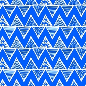 Bigger Scale Tribal Triangle ZigZag Stripes White on Cobalt Blue