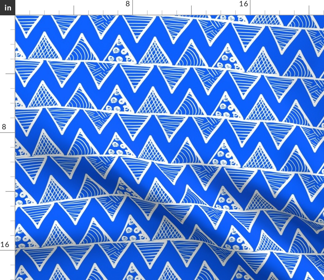 Bigger Scale Tribal Triangle ZigZag Stripes White on Cobalt Blue